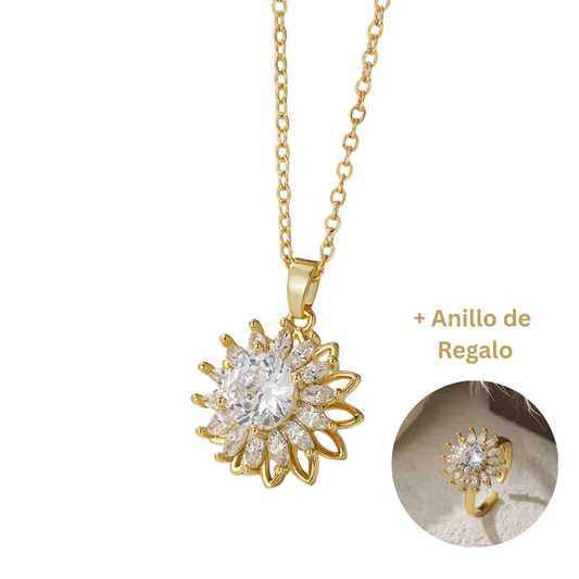 Collar Girasol Giratorio + Anillo de Regalo