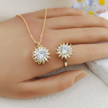Collar Girasol Giratorio + Anillo de Regalo