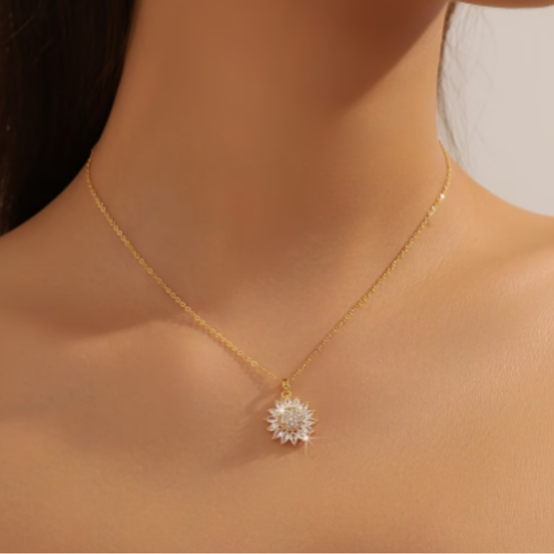 Collar Girasol Giratorio + Anillo de Regalo